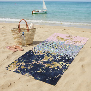 Glitter and marble personalised  beach towel