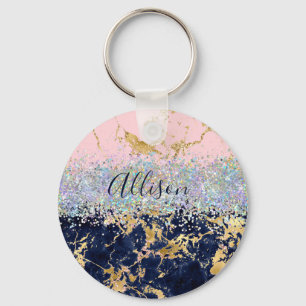 Glitter and marble personalised key ring