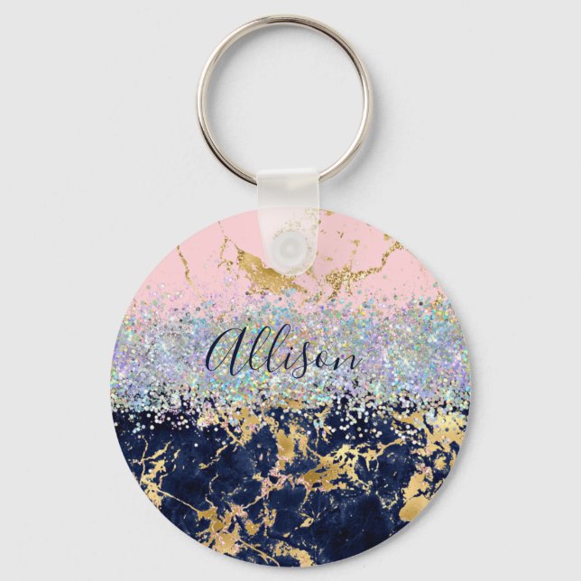 Glitter and marble personalised  key ring (Front)
