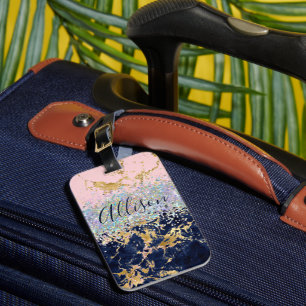 Glitter and marble personalised  luggage tag