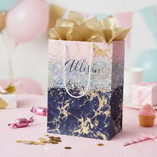 Glitter and marble personalised medium gift bag