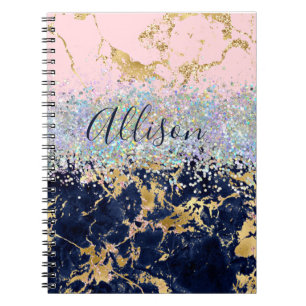 Glitter and marble personalised notebook