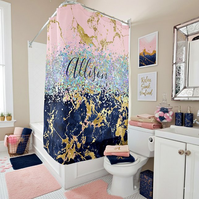 Glitter and marble personalised  shower curtain (Creator Uploaded)