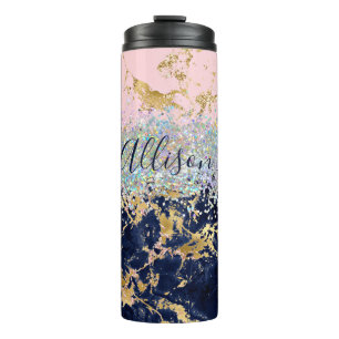 Glitter and marble personalised  thermal tumbler