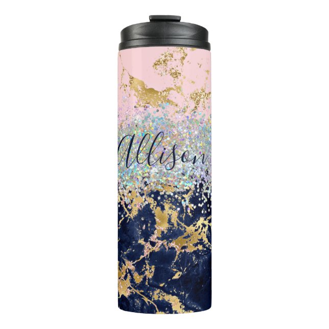 Glitter and marble personalised  thermal tumbler (Front)
