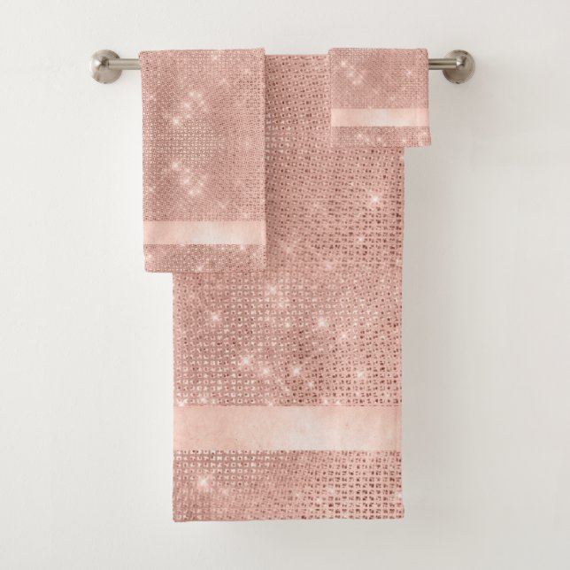 Glitter and Shine Pattern Rose Gold ID671 Bath Towel Set (Insitu)