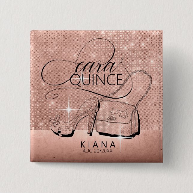 Glitter and Shine Quinceanera Rose Gold ID701 15 Cm Square Badge (Front)