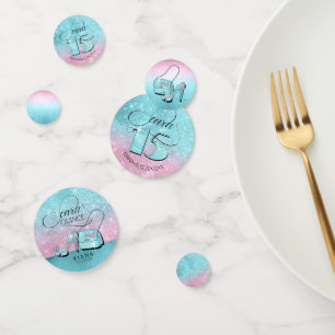 Glitter and Shine Quinceanera Teal/Pink ID701 Confetti