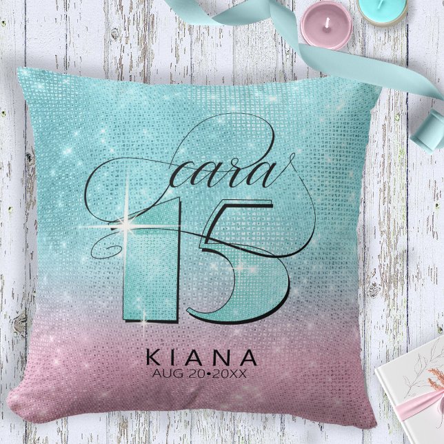 Glitter and Shine Quinceanera Teal/Pink V2 ID701 Cushion (Creator Uploaded)