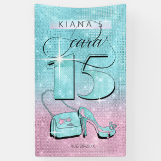Glitter and Shine Quinceanera Teal/Pink Vert ID701 Banner