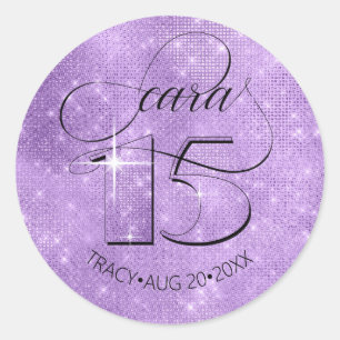 Glitter and Shine Quinceanera Violet ID701 Classic Round Sticker