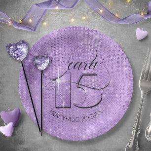 Glitter and Shine Quinceanera Violet ID701 Paper Plate