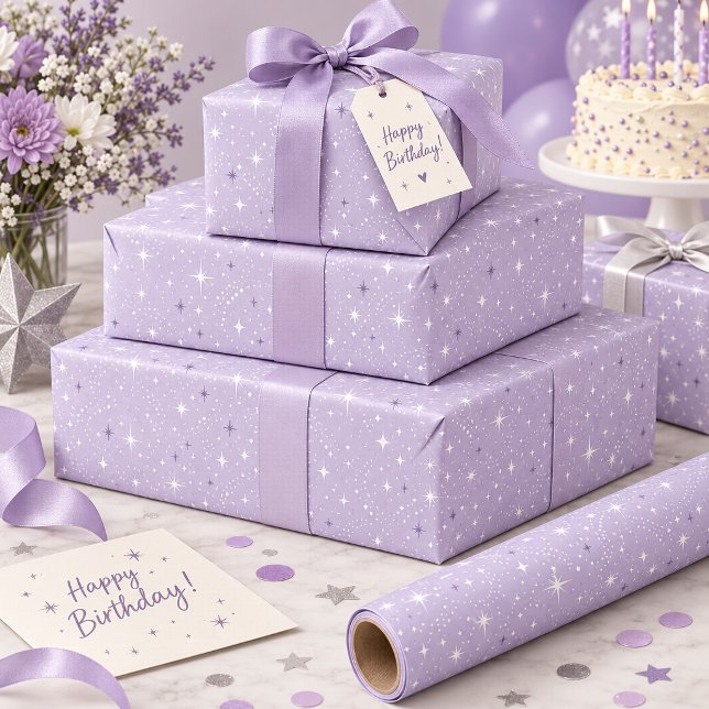 Glitter and Shine Star Pattern Lt Violet ID1333 Wrapping Paper (Creator Uploaded)