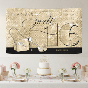Glitter and Shine Sweet 16 Black/Gold Hor ID675 Banner