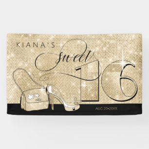 Glitter and Shine Sweet 16 Black/Gold Hor ID675 Banner