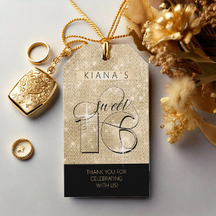 Glitter and Shine Sweet 16 Black/Gold ID675 Gift Tags