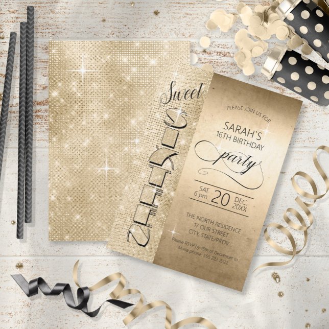 Glitter and Shine Sweet 16 Gold ID675 Invitation (Creator Uploaded)