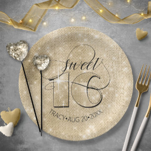 Glitter and Shine Sweet 16 Gold ID675 Paper Plate