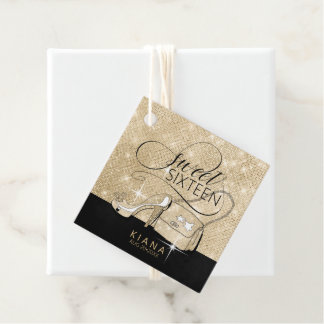 Glitter and Shine Sweet 16 V2 Black/Gold ID675 Favour Tags