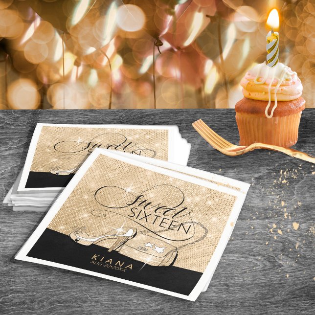 Glitter and Shine Sweet 16 V2 Black/Gold ID675 Napkin (Creator Uploaded)