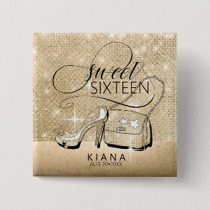 Glitter and Shine Sweet 16 V2 Gold ID675 15 Cm Square Badge