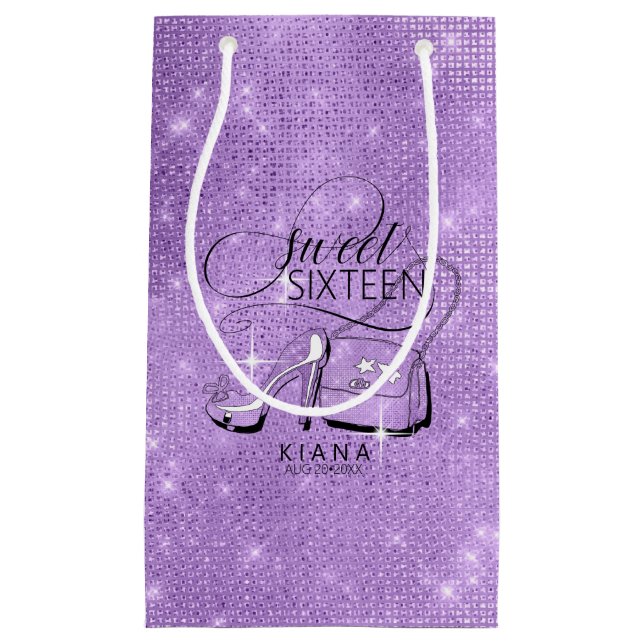 Glitter and Shine Sweet 16 V2 Violet ID675 Small Gift Bag (Front)
