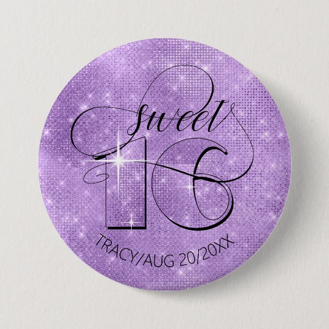 Glitter and Shine Sweet 16 Violet ID675 7.5 Cm Round Badge (Front)