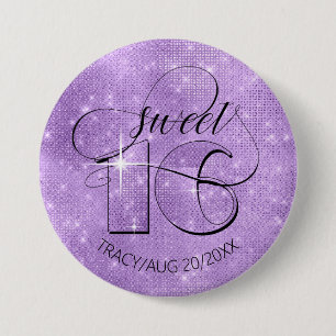 Glitter and Shine Sweet 16 Violet ID675 7.5 Cm Round Badge
