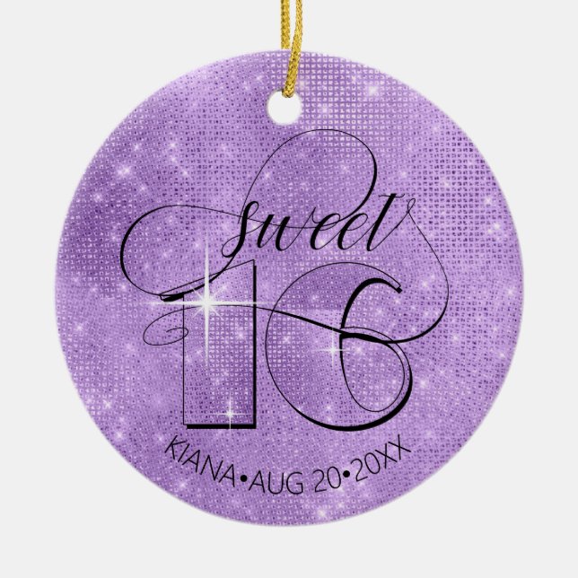 Glitter and Shine Sweet 16 Violet ID675 Ceramic Tree Decoration (Front)