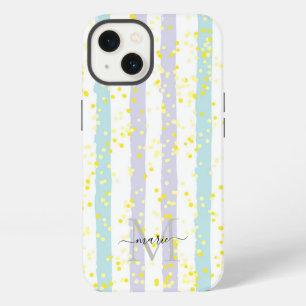 Glitter and stripes Monogram Script Name Initial iPhone 13 Case