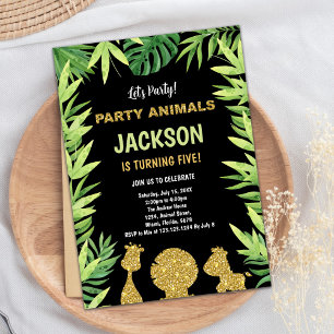 Glitter Animals Wild One Birthday Invitations