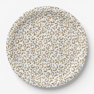 Glitter Antique Gold Leopard Print Paper Plate