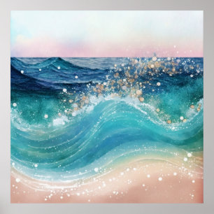 *~* Glitter AP60 Coastal Sea Ocean Wave Sand Beach Poster