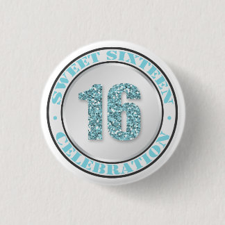 Glitter Aqua Blue Sweet 16 Celebration Buttons