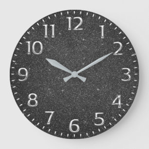 Glitter Arabic Number Metal Wine Grey Silver Graph Large Clock
