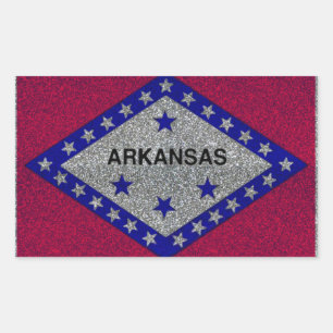 Glitter Arkansas flag rectangle stickers