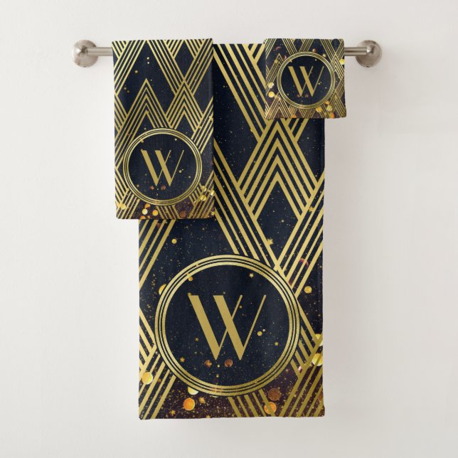 Glitter Art Deco Gatsby Glamourous Pattern Bath Towel Set (Insitu)