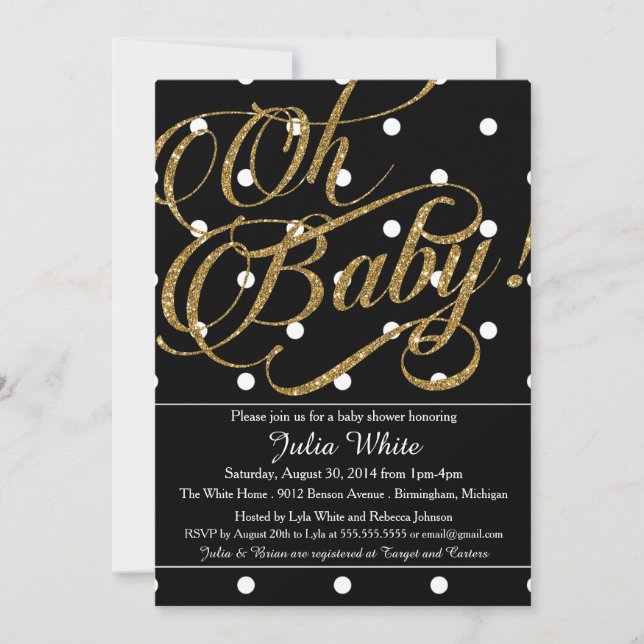 Glitter Baby Shower Invitation, Black and White Invitation (Front)