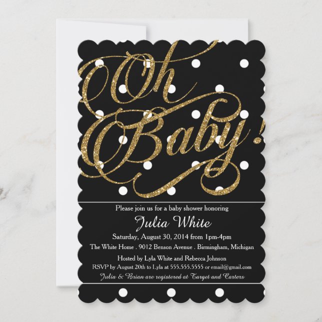 Glitter Baby Shower Invitation, Black and White Invitation (Front)