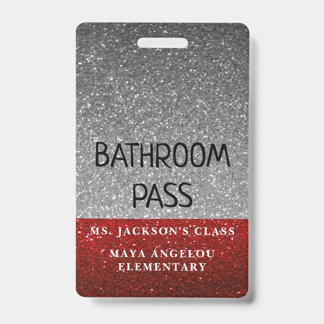 Glitter Back To School Colours Bathroom Hall Pass ID Badge (Front)