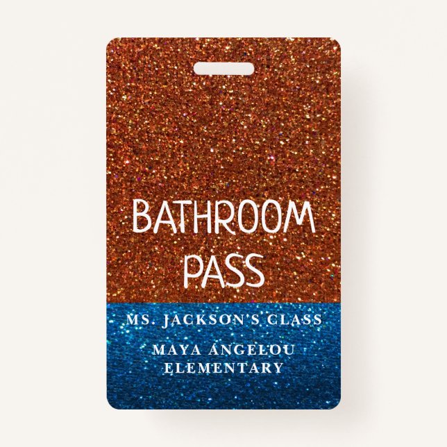 Glitter Back To School Colours Bathroom Hall Pass ID Badge (Back)