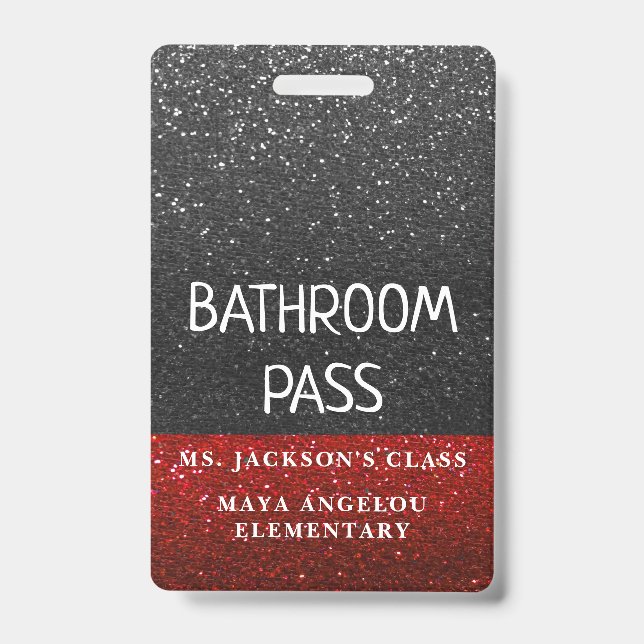 Glitter Back To School Colours Bathroom Hall Pass ID Badge (Front)