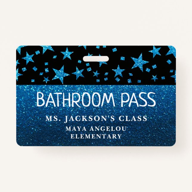 Glitter Back To School Stars Bathroom Hall Pass ID Badge (Back)