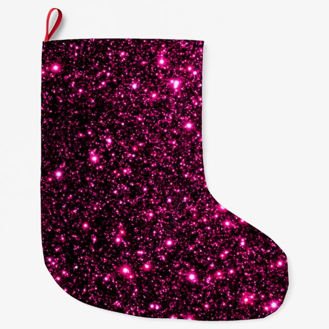 Glitter Background - Hot Pink Large Christmas Stocking (Front)