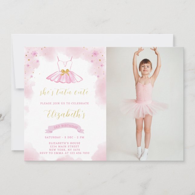 Glitter Ballerina Birthday Invitation With Photo (Front)
