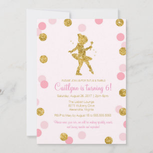 Glitter Ballerina, Pink and Gold Sparkle Birthday Invitation