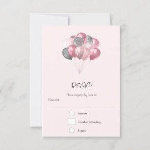 Glitter Balloon Bunch Pink and Silver RSVP Card