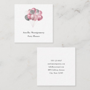 Glitter Balloon Bunch Pink and Silver Square Business Card