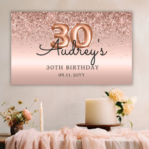 Glitter Balloon Rose Gold 30th Birthday Monogram Banner
