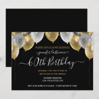 Glitter Balloons 60th Birthday Party Invitation